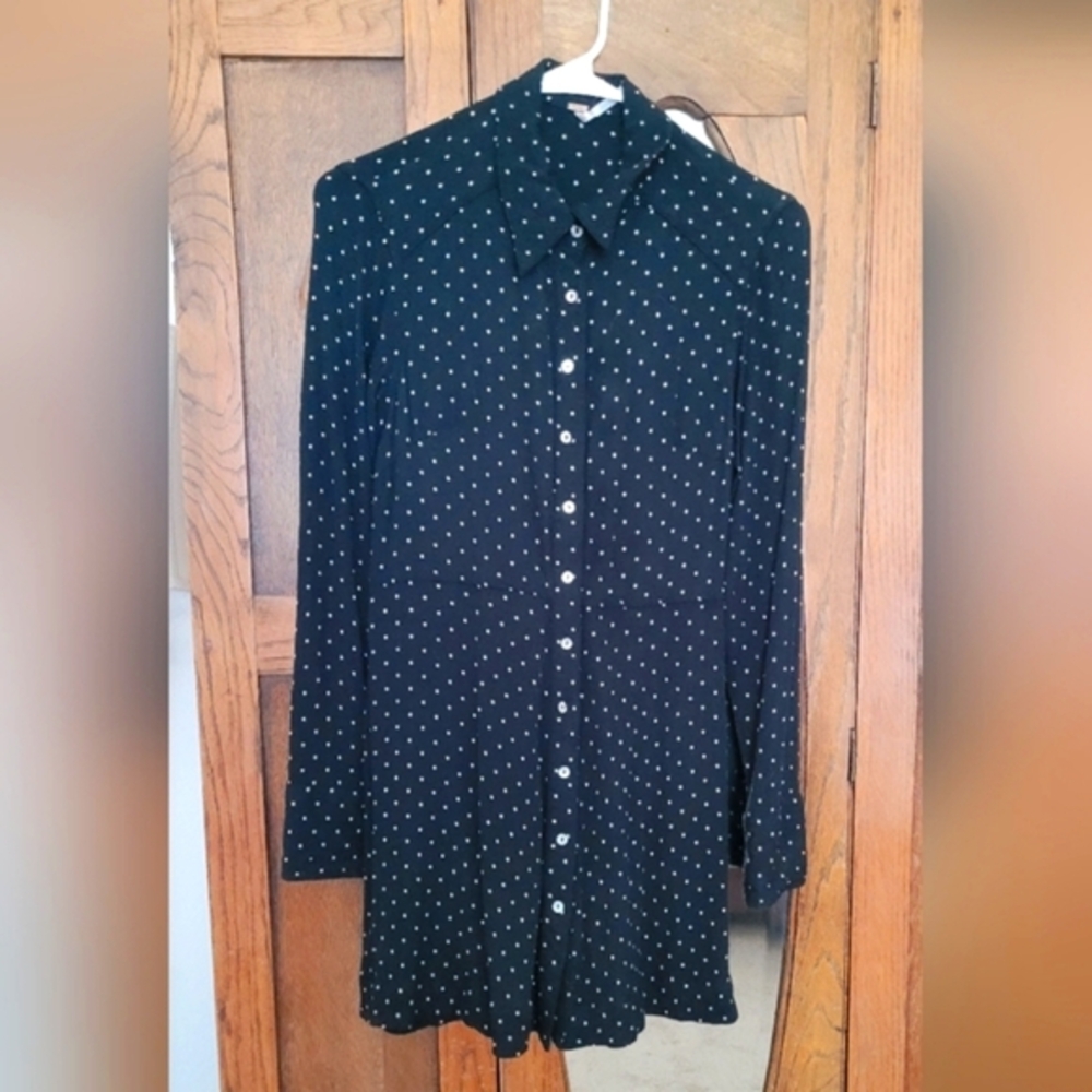 Free People Black and White Polka Dot Long Sleeve Dress